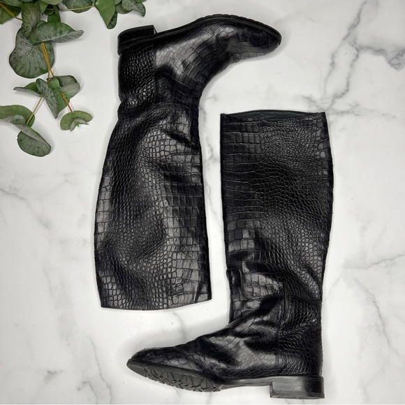 Stuart Weitzman Croc Embossed Equine Boot - Picture 3 of 8